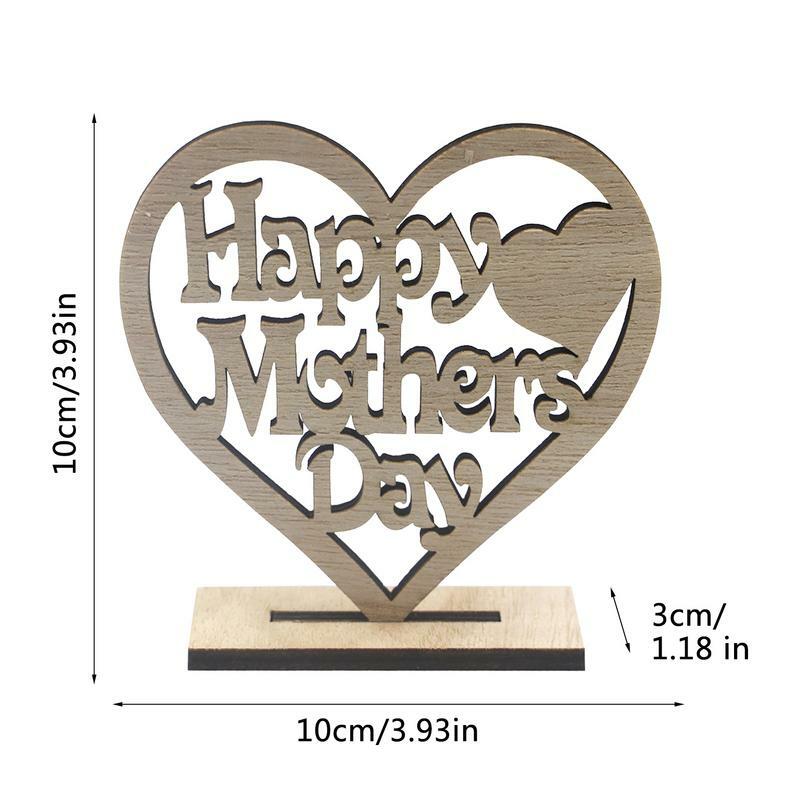 Ornamentos de madeira para o dia das mães, estatueta oca em forma de coração, decoração de arte para casa, soalha