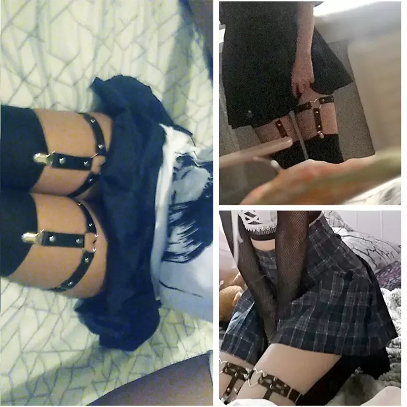 Anillo gótico de Bondage Harajuku para mujer, Liga Sexy de Rock, cinturón elástico de cuero Pu, arnés de pierna Punk, Liga de muslo de corazón de amor