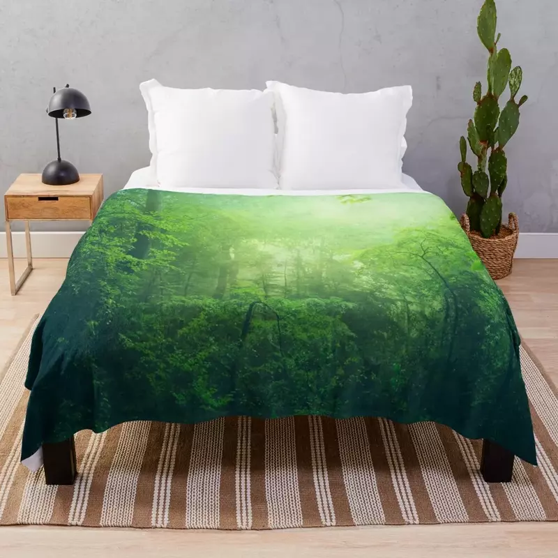 Manta de tiro de bosque verde exuberante, suave a cuadros para sofá, mantas finas para sofá