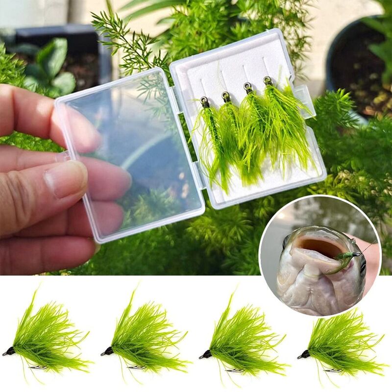 4pcs/set Durable Hot fly fishing Carp moss Fishing Hook Green Weed Hair Rigs Terminal Tackle Grass hook