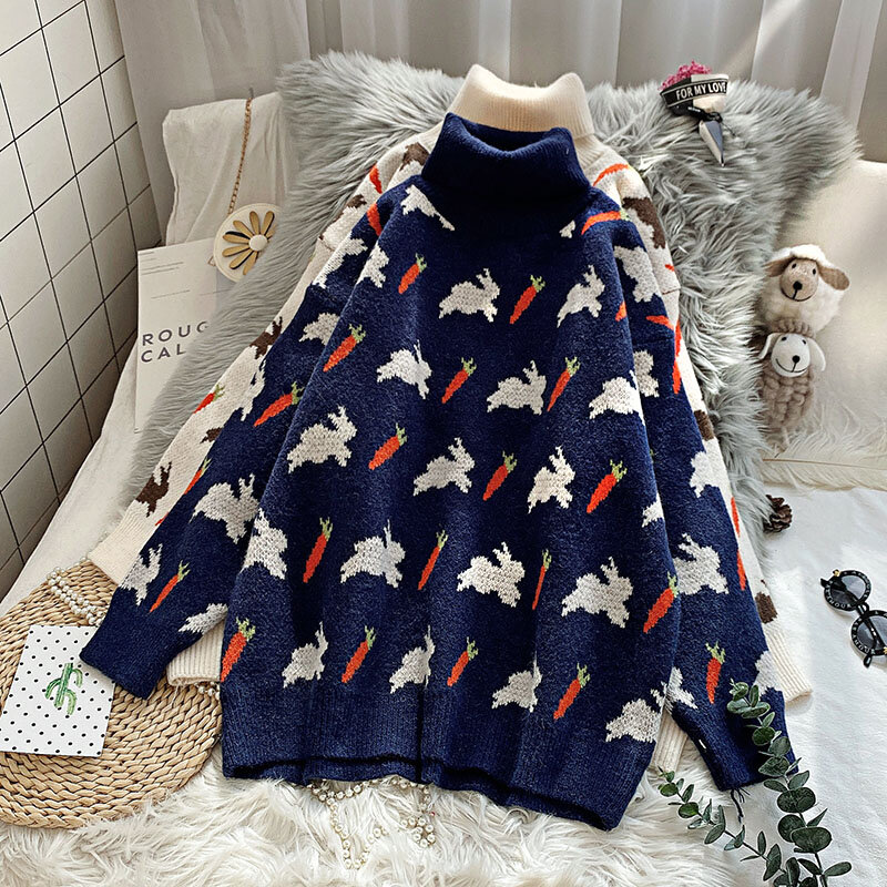 Dayifun-女性用の厚手のタートルネックセーター,ニットジャカードセーター,韓国スタイルのセーター,原宿