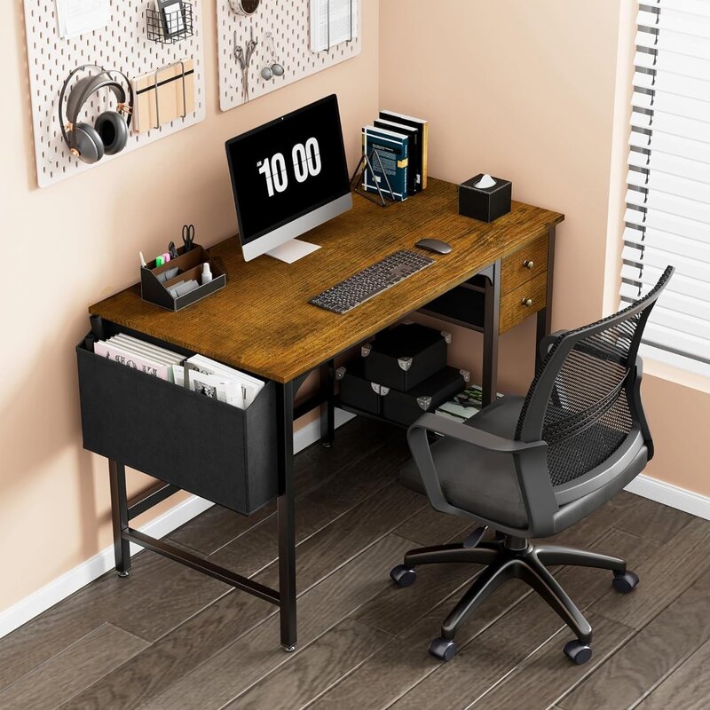 Lufeiya-escritorio de ordenador con cajones, escritorio pequeño de trabajo de 40 pulgadas para dormitorio, oficina en casa, mesa de escritura de estudio Simple, PC