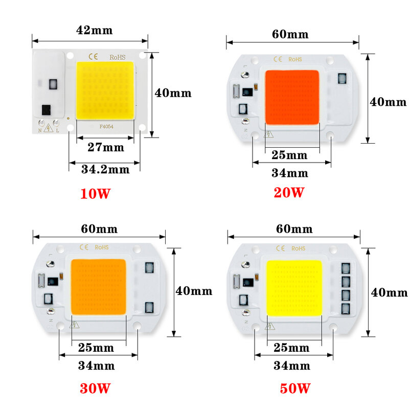 LED COB 램프 비드, 110V, 220V, 10W, 20W, 30W, 50W 스마트 IC 필요 없는 드라이버, DIY 투광 조명 전구, 야외 스포트라이트, 조경 칩 램프