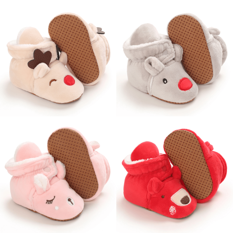Chaussures de premiers pas pour bébé, souliers pour enfant, nouveau-né, fille, garçon, semelle souple, chaud, motif dessin animé, Noël