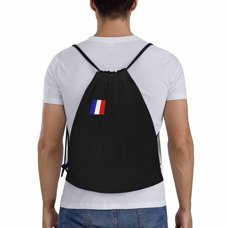Mochila de cordão dobrável para homens e mulheres, saco esportivo, bandeira francesa, France Pride, saco de treinamento patriótico, saco de ginástica