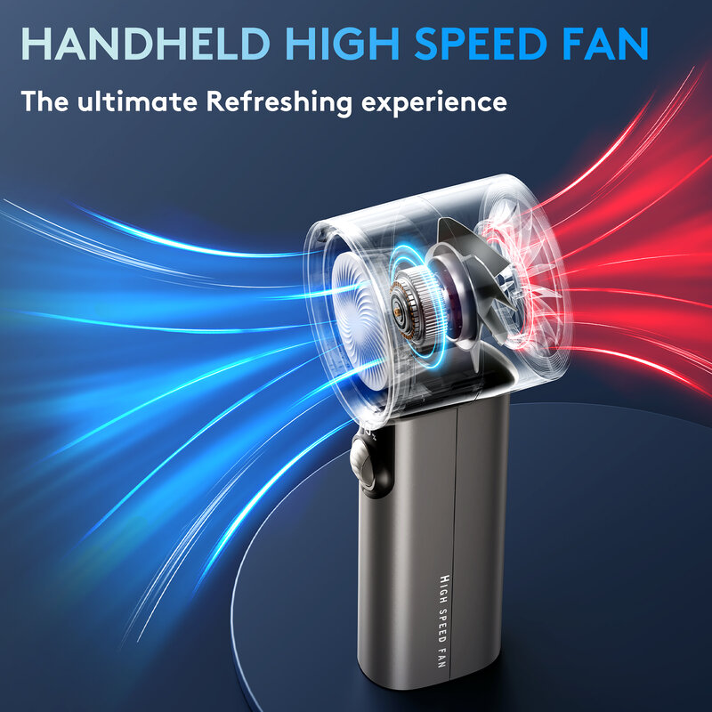 New styles High-Speed Turbo 100-Speed USB Handheld Fan with Digital Display - Outdoor Power Fan with Long-Lasting Battery