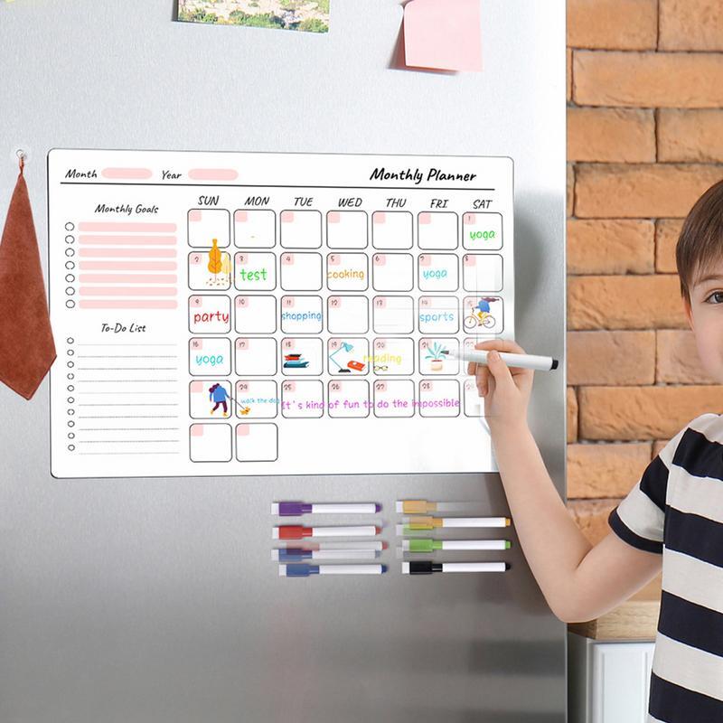 Refrigerator Monthly Planner Magnetic Fridge Calendar Multifunctional Fridge Calendar Planner Erasable Whiteboard Memo Pads