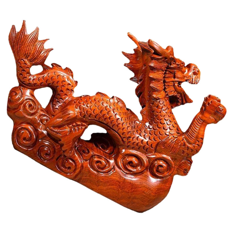 Ornement de statue de dragon du zodiaque, artisanat en bois, sculpture de dragon, décor d'étagère de table
