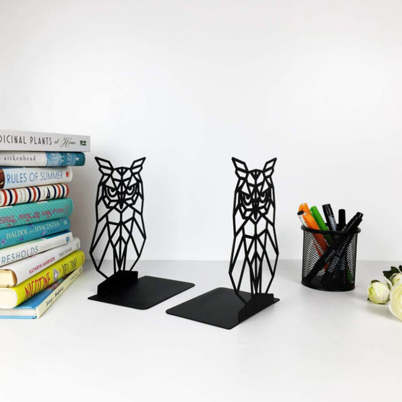 Extremos de libro de Metal de búho, decoración de soporte de libro de búho ahuecado negro, organizador de escritorio de habitación de oficina
