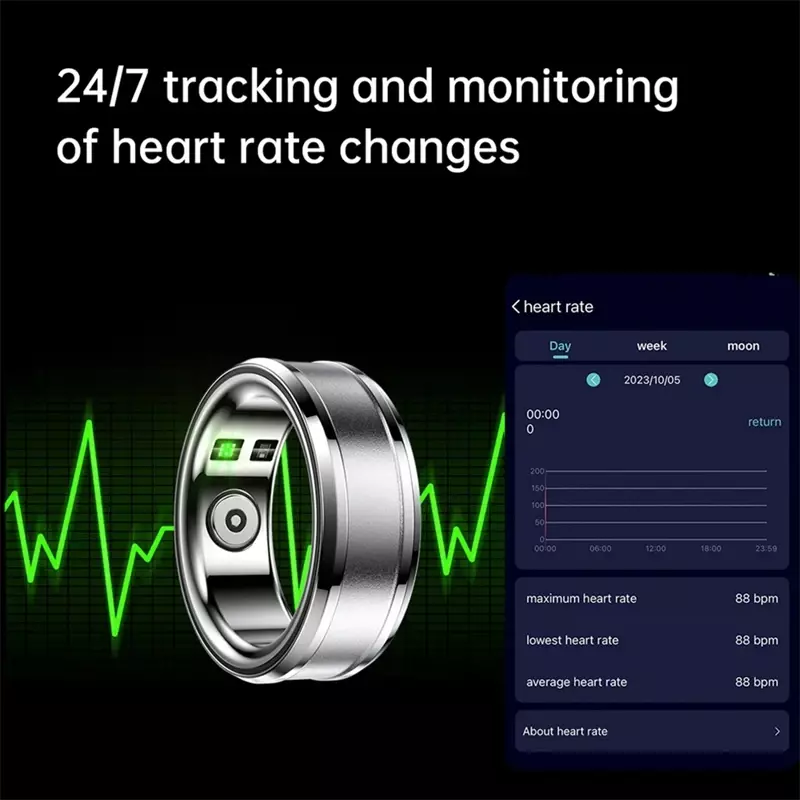 Monitor de salud con anillo inteligente para hombre y mujer, dispositivo con Bluetooth, presión arterial, frecuencia cardíaca, sueño, ip68, resistente al agua, para IOS y Android, 2024