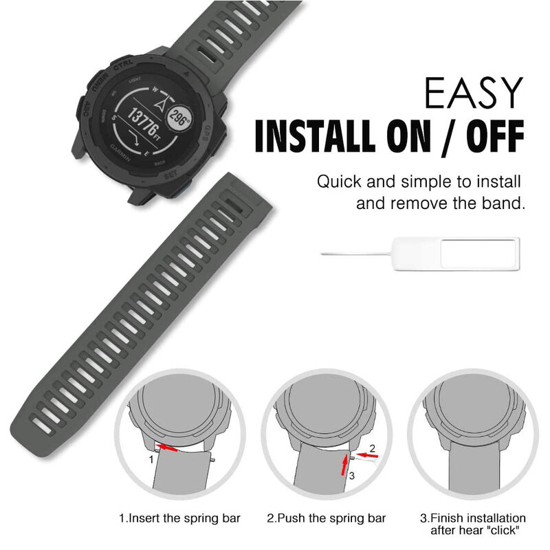 YAYUU pasek do zegarka Garmin Instinct Band Silikonowy regulowany pasek zamienny kompatybilny z Garmin Instinct 2/ Solar/Watch taktyczny
