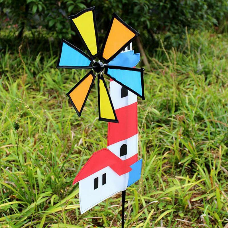 Wind Spinner Bright Color Windmill Assembly 3D House Pinwheel Toy Durable 3D House Whirligig Pinwheel for Children