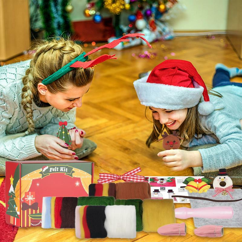 初心者と子供のためのニードルフェッティングキット、DIYウールアート、ポケキング素材、手作りのおもちゃ、クリスマススターターキット