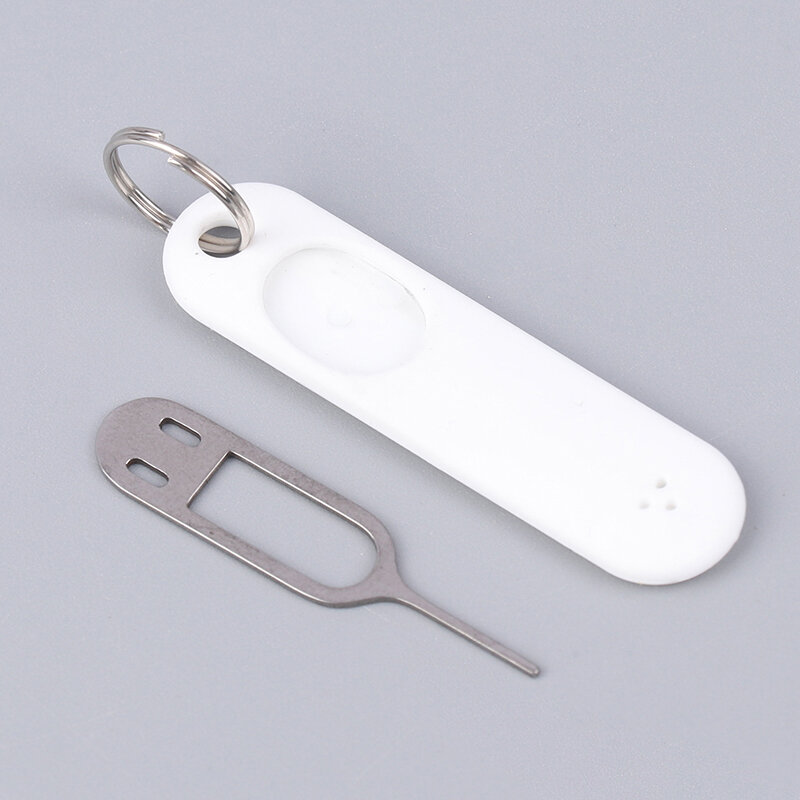 1Pc Silicone SIM Card Fetchers Portable Keychain Mobile Phone Tablet Stainless Steel Removal Needle Thimble Anti-lost Keyring