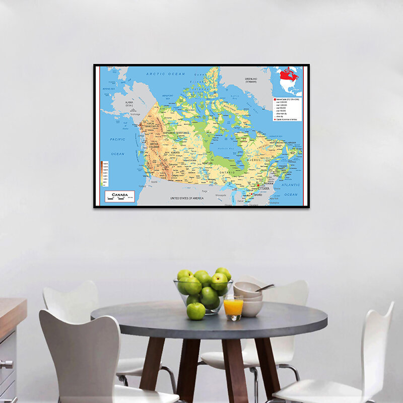 Topographische Karte von Kanada Reise Geschenk für Schule Liefert Office Home Dekoration Leinwand Malerei Unframe Wand Diagramm