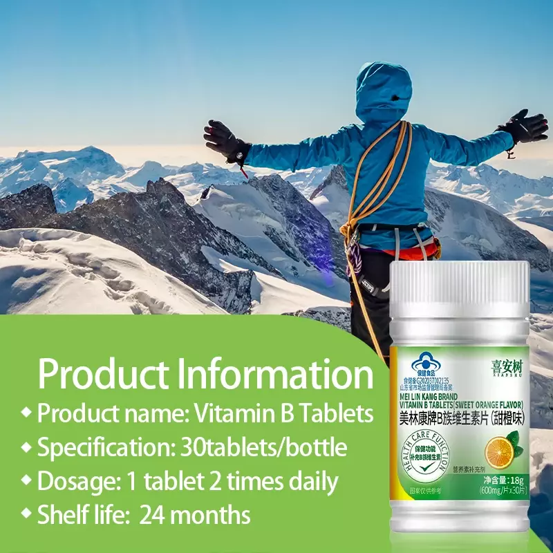 Tabletas masticables de vitamina B, vitaminas del complejo de niacinamida, suplementos B1, B2, B6, B12, 30 piezas por botella, alimentos saludables