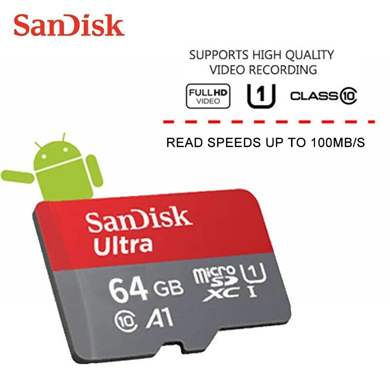 SanDisk-Cartão Ultra Micro SD para Telefone, Cartão de Memória, Flash SD, Cartão TF, Classe 10, A1, 128GB, 64GB, 256GB, 1TB, 32GB, 512GB