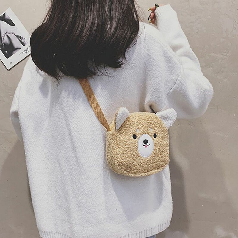 Bolso de mano de dibujos animados con patrón de animales japoneses para mujer, bolso de hombro cruzado de felpa, bolso de mensajero informal para exteriores, moda