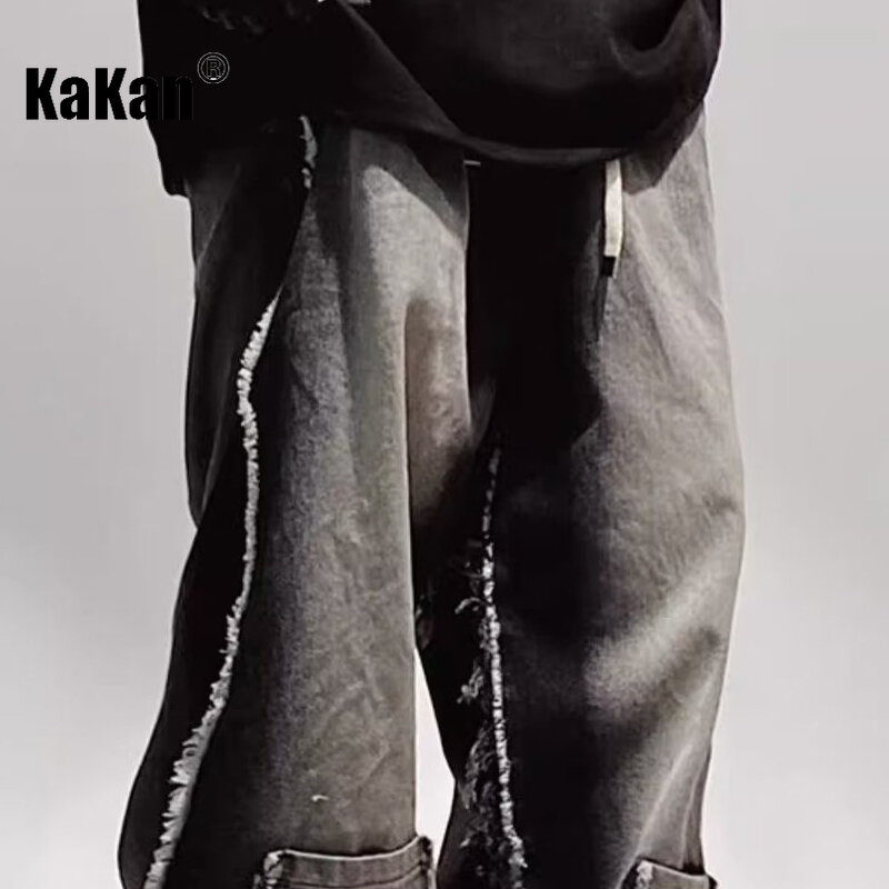 Kakan - Europe and The United States New Retro Do Old Jeans Men's, High Street Tide Brand Loose Straight Jeans K27