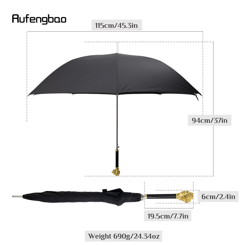 Gouden Leeuw Dier Automatische Winddichte Paraplu, Lange Steel Vergrote Paraplu Voor Zowel Zonnige Als Regenachtige Dagen Wandelstok