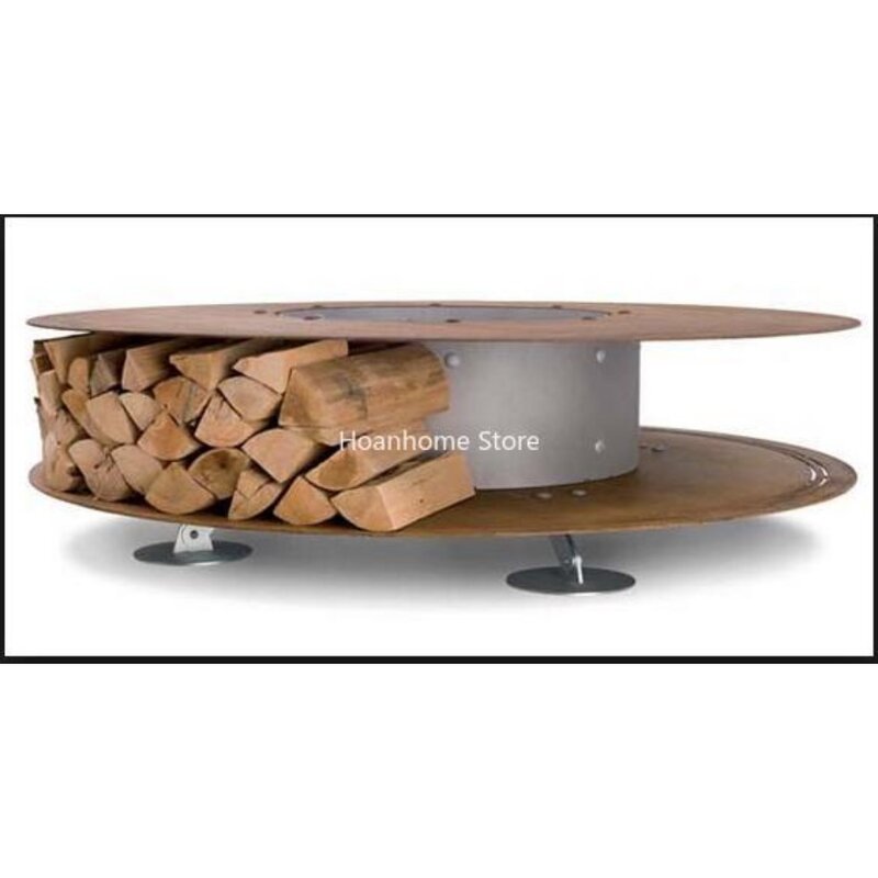 outdoor Assembled round fire pit with BBQ grill