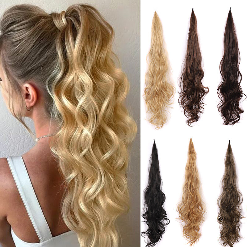 Synthetic Layered Ponytail 24inch Long Flexible Wrap Around Pony Tail Hair Extensions for Women Fake Tail Hairpiece Daily Use