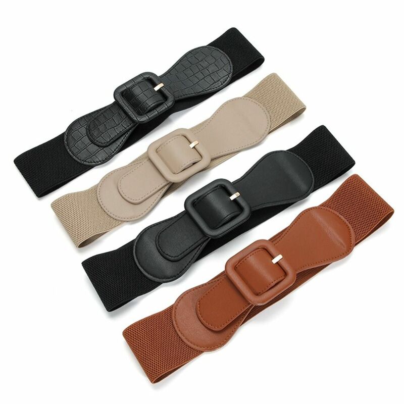 Cintura elástica ancha exquisita con hebilla de Pin para mujer, correa de cintura informal, cinturón de decoración de Color sólido
