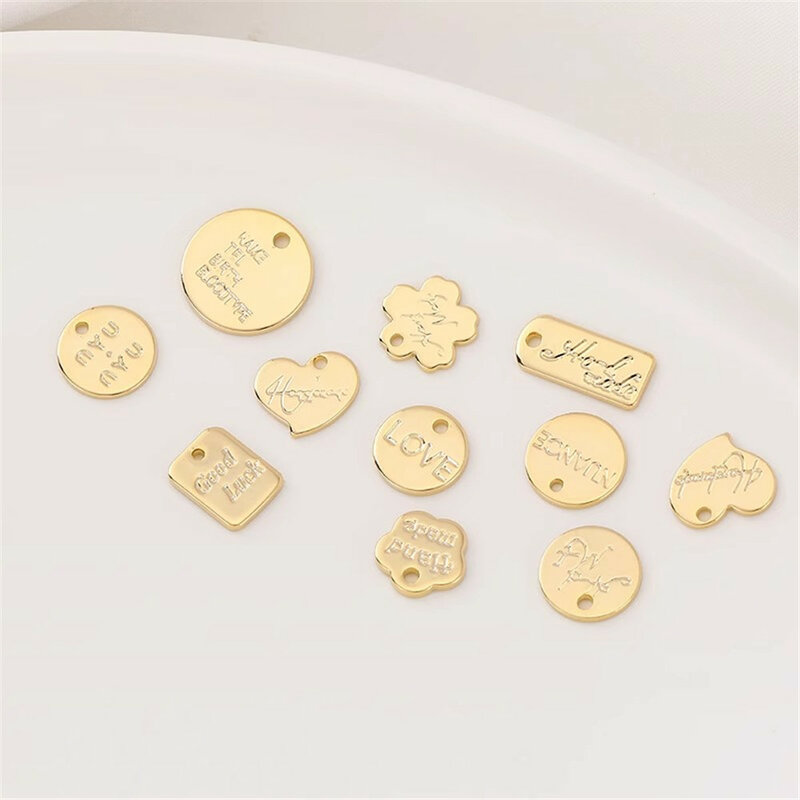 14K Gold English Tag Letter Flower Love Pendant Small Pendant Handmade Diy Bracelet Necklace Material Accessories L400