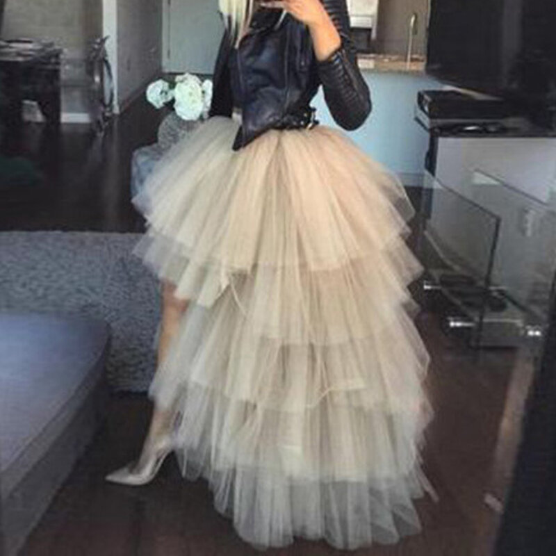 2023 Mode Frauen Tutu Röcke High-Low Tüll Rock abgestufte Schichten lange Petticoat Hochzeit Braut Accessoires Abschluss ball Party