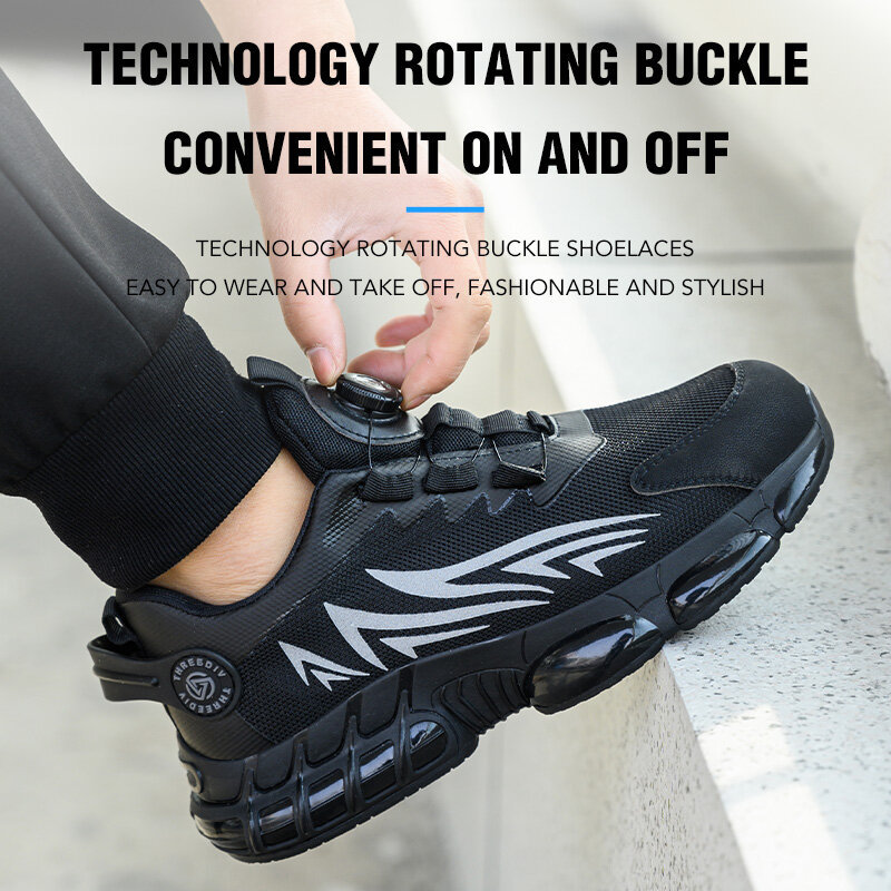 Safety Shoes Steel Toe Black Work Shoe Lace-free Puncture Proof Industrial Boots Protective Anti-smash Safety Sneakers for Men