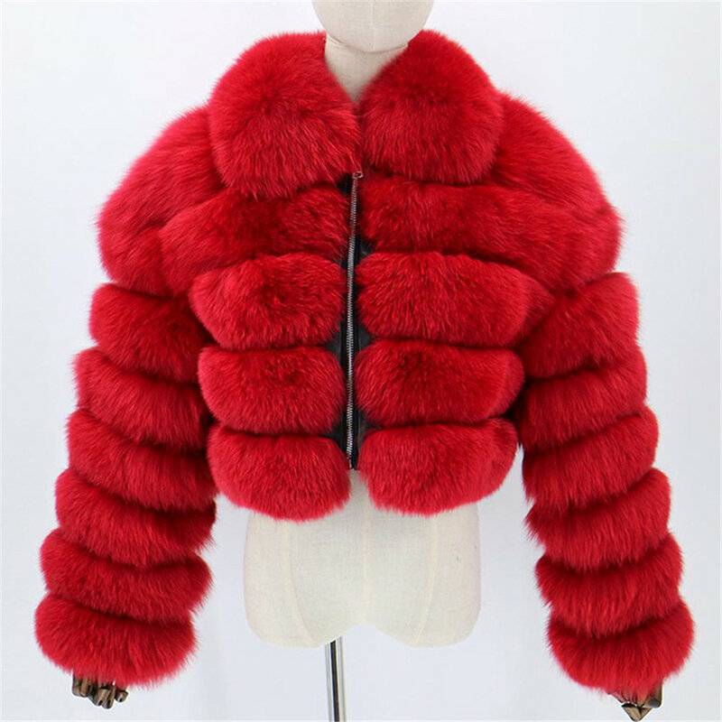 TrendFaux Fur For , Short Polo Collar, Faux Fox Hair, Long Sleeve, Spliced Women'S Coat, New Fashion, 2024
