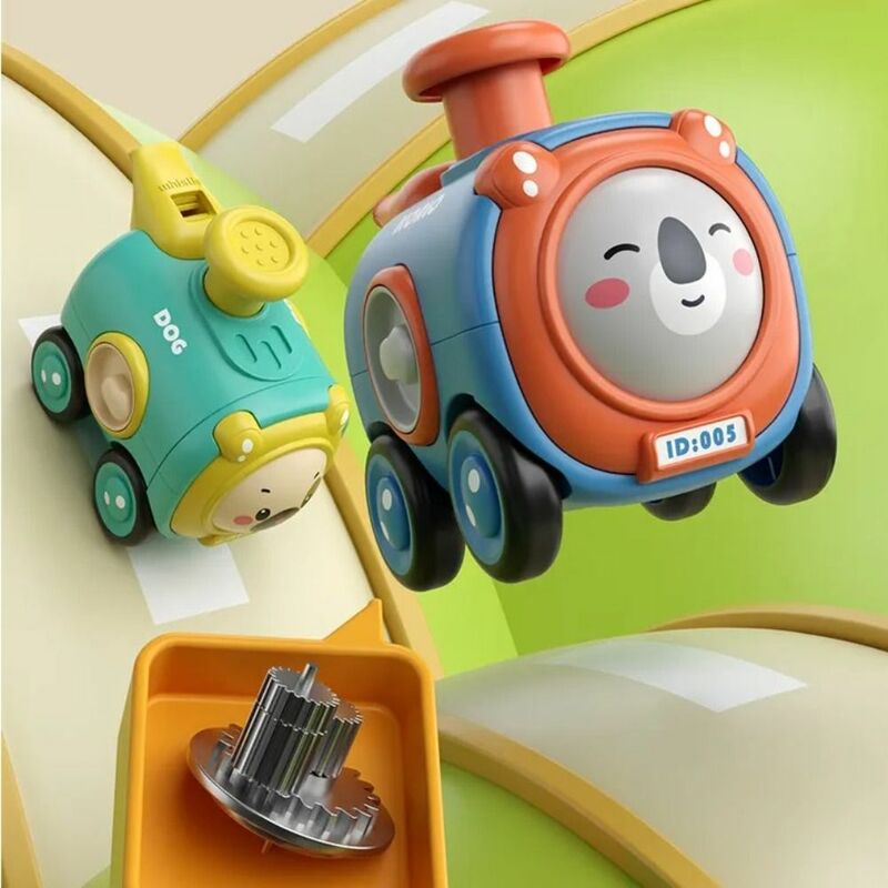 Bater resistente dos desenhos animados inércia brinquedo carro, pressione o modo de frente, rosto mudando com apito, trem pequeno, interação pai-filho