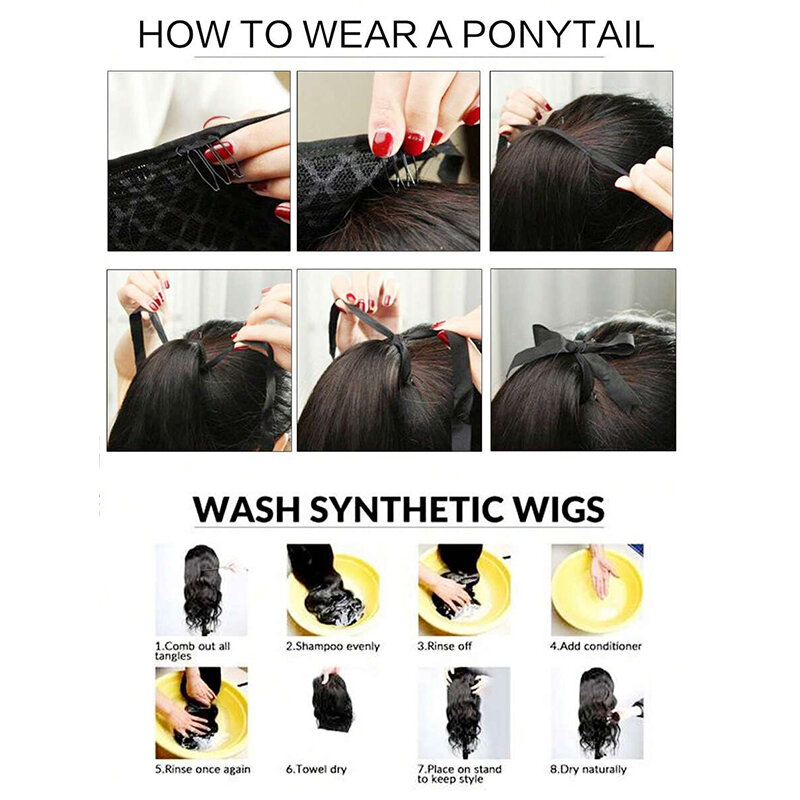 MSTN cabello rizado ondulado largo sintético para mujer, cinta de cola de caballo con cordón, extremos de corbata, accesorios de peluca Natural, piezas de cabello