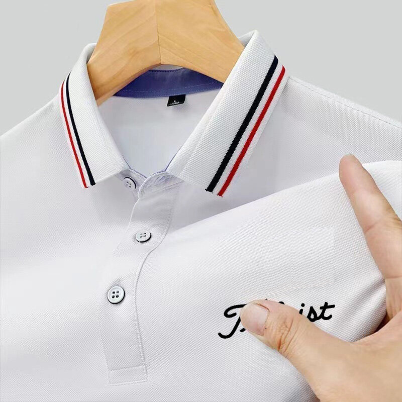 Camiseta estampada de manga corta para hombre, POLO de negocios coreano de verano, camiseta absorbente de sudor, 2024