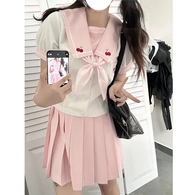 2024 Studentin Japanisch niedlich rosa Akademie Feng Shui Hand bekleidung Kurzarm Basic JK Student schöne Kleidung Anime Cos Set