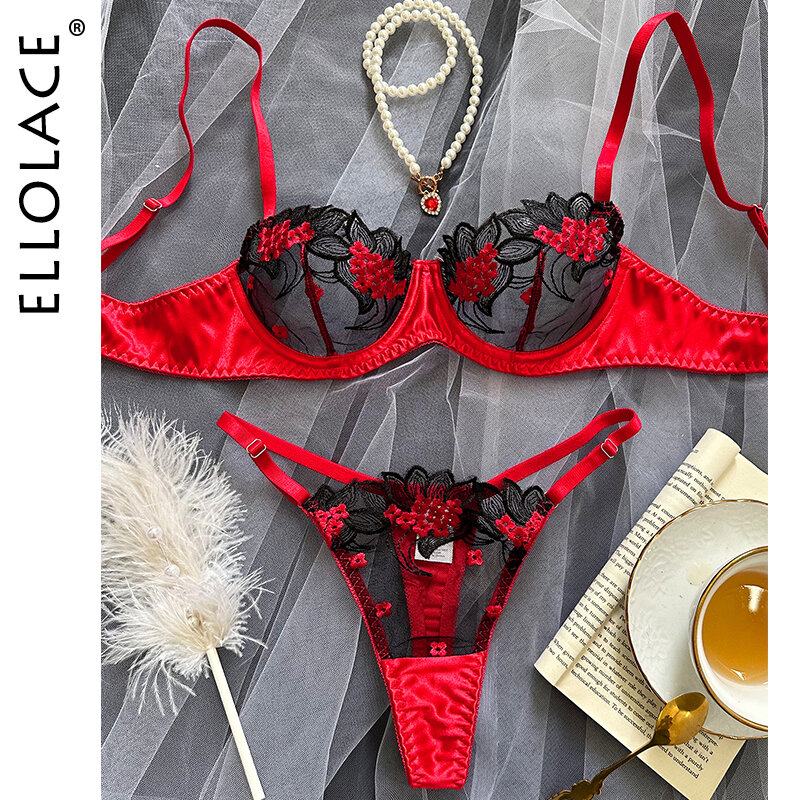 Ellolace-Conjunto de Sujetador de encaje Floral, lencería de lujo, ropa interior atractiva, erótica, hada fina, conjuntos exóticos