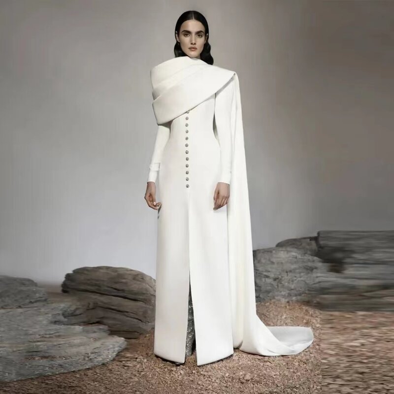 Koendye-Vestidos De Noche De manga larga para mujer, ropa femenina De Arabia Saudita, con abertura frontal y botones, para fiesta De graduación y boda, 2024