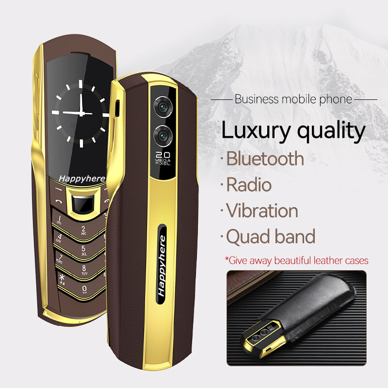 Teléfono Móvil V8 Bar de Metal hecho a mano de lujo, Funda de cuero con doble Sim, Bluetooth, Radio FM, botón pulsador, novedad
