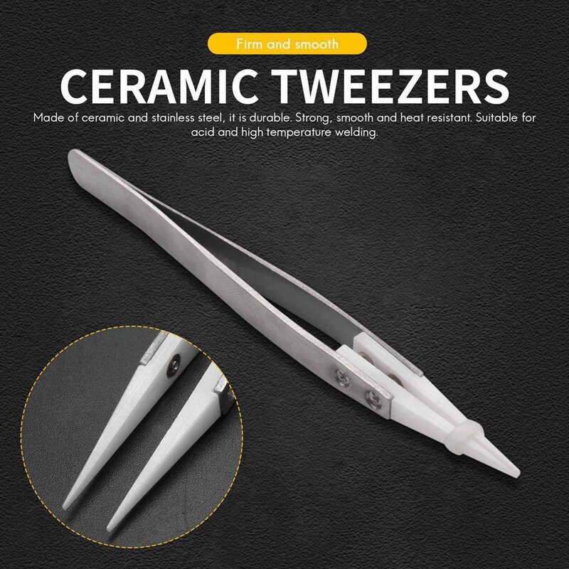 10X Ceramic Tweezers With Stainless Steel Handle Refractory Acid-Resistant Pointed Tweezers