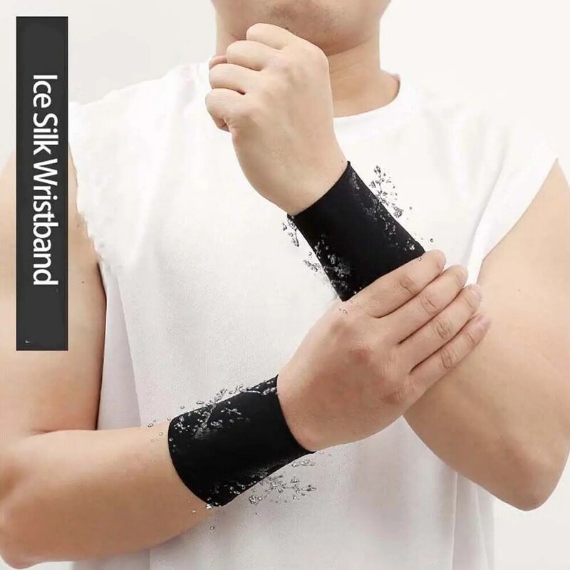 1Pair For Men Women Cooling Sleeves Outdoor Unisex Sports Wristband Sunscreen Wrist Ice Silk Sleeves Cycling Arm Sleeves