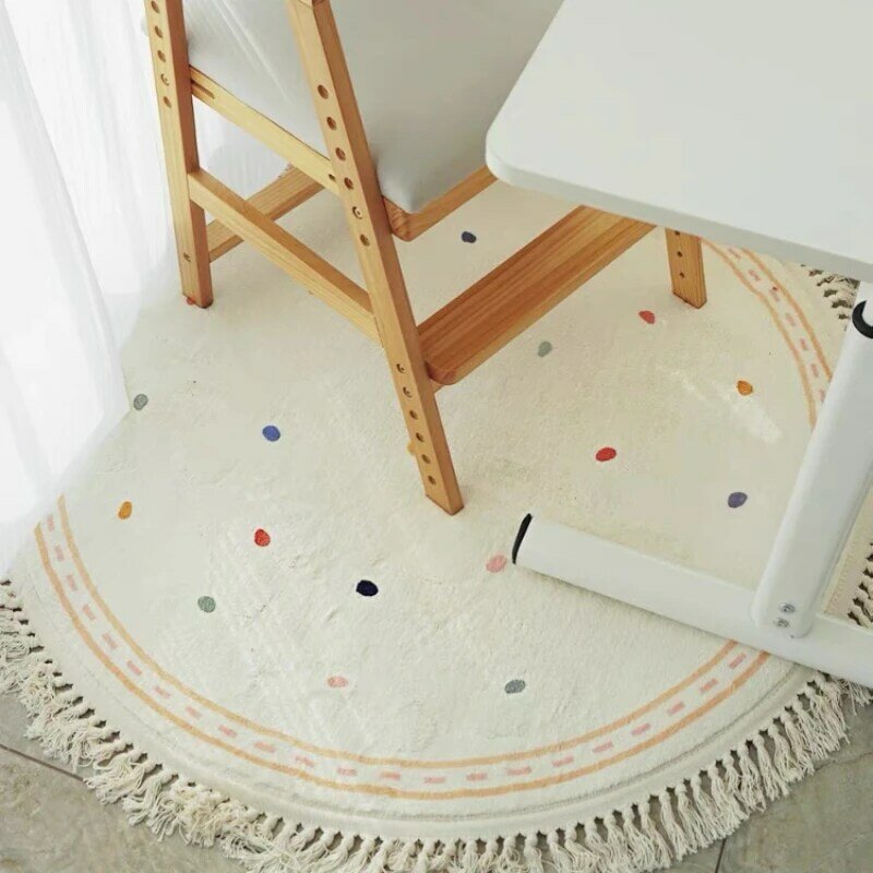 Round White Bedroom Soft Carpets Cute White Plush Girly Children's Room Carpet Tassel Spotted Living Room Sofa Cloakroom Rug 양탄자
