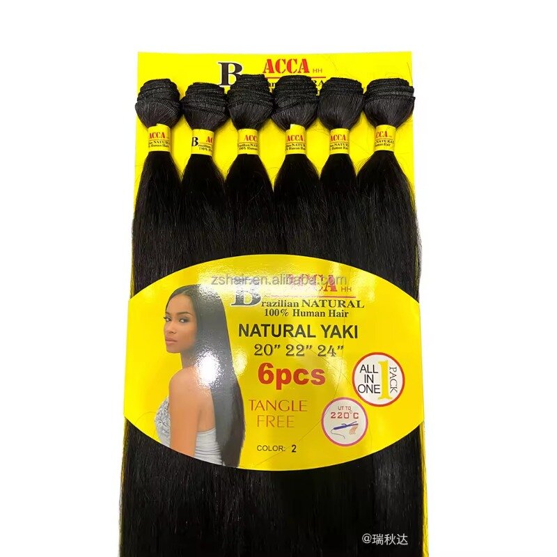 Extensiones de Cabello sintético para mujer, mechones de pelo liso Yaki Natural, extensiones con cierre, 6 uds.