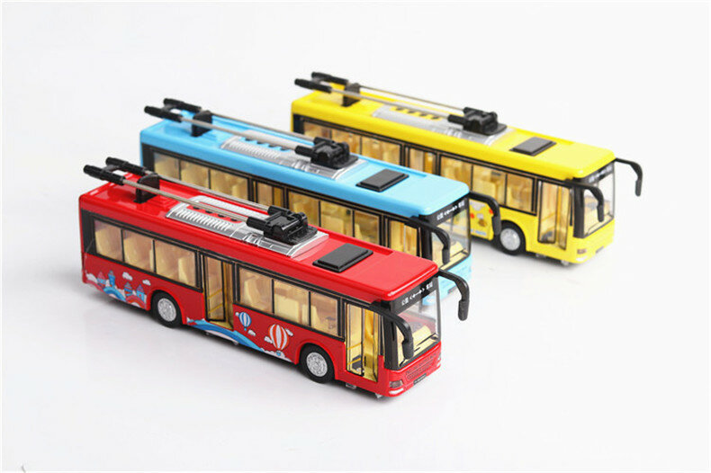Trolley bus de protection de l'environnement 20.5CM, voiture jouet à échelle 1/36 en alliage métallique, véhicules moulés sous pression, modèle de jouets pour enfants
