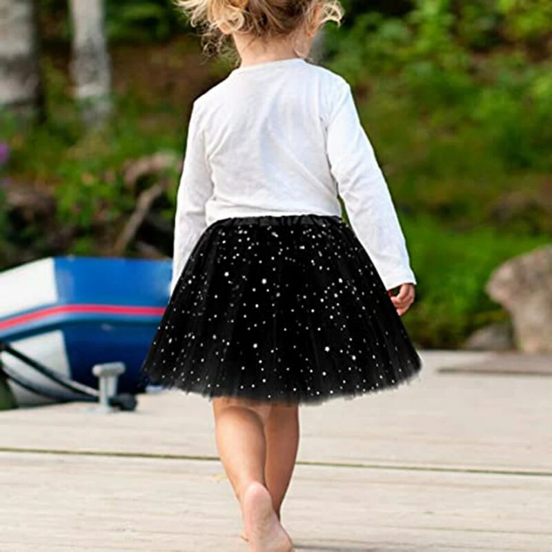 여아용 투투 스커트 스타 스파클 스팽글 공주 드레스, 3 레이어 댄스 유아 아기 얇은 명주 그물 투투, 블랙