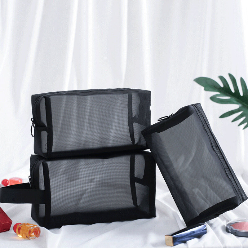 3 Estilos Transparente Nylon Cosmetic Bag Limpar Higiene Pessoal Organizador Zipper Case Portátil Maquiagem Bolsa para Viagem Feminina Bolsa