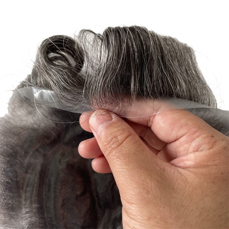 استبدال الشعر البشري البكر الهندي ، شعر مستعار رمادي ، وحدة PU للمسنين ، 1b40 ، عقدة 8x10
