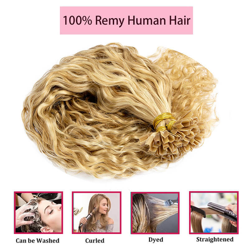 Water Wave V Tip Hair Human Hair Extensions Blonde Keratina Fusion Human Hair 12-24Inch Remy Hair Extension 50Pc Free Shipping