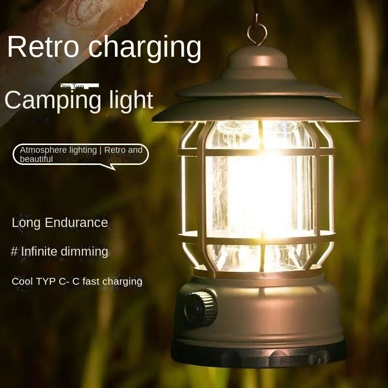 Rechargeable Camping Lantern Stepless Dimming COB Portable Waterproof for Hiking Fishing Emergency Home Power Outages Indoor Out