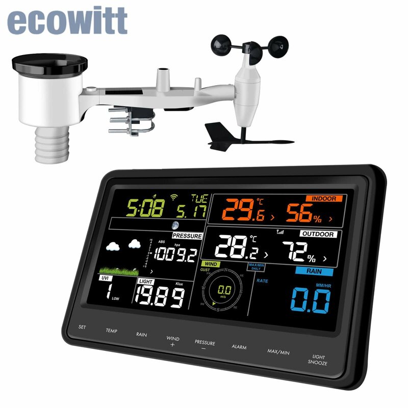 Ecowitt-WS2910 와이파이 웨더 스테이션, 7-in-1 무선 실외 태양열 날씨 센서 및 컬러 디스플레이 콘솔 포함