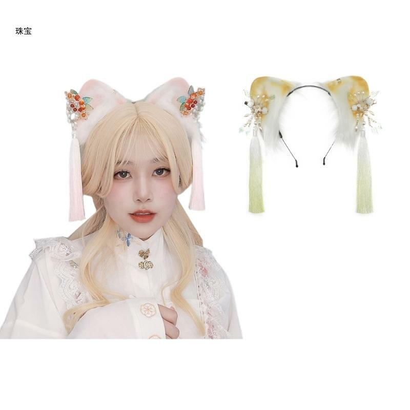 X5QE Dorosłe nastolatki Kot kreskówkowy kształcie uszu Opaska na głowę Wielokolorowa karnawałowa obręcz do włosów